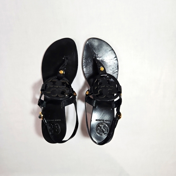 Tory Burch Black Leather Sandals Sz 8 - Picture 5 of 7